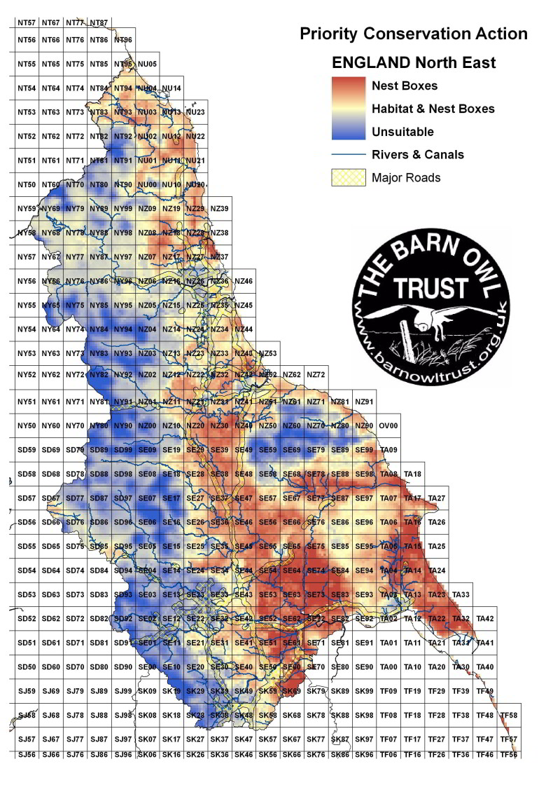 Barn Owl habitat suitability map for North East England
