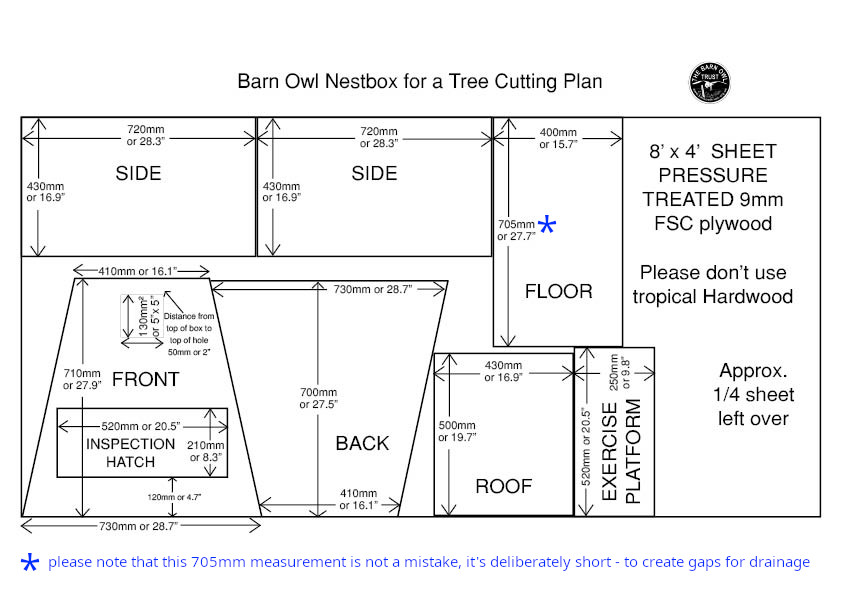 Cutting plan diagram for an outdoor nestbox