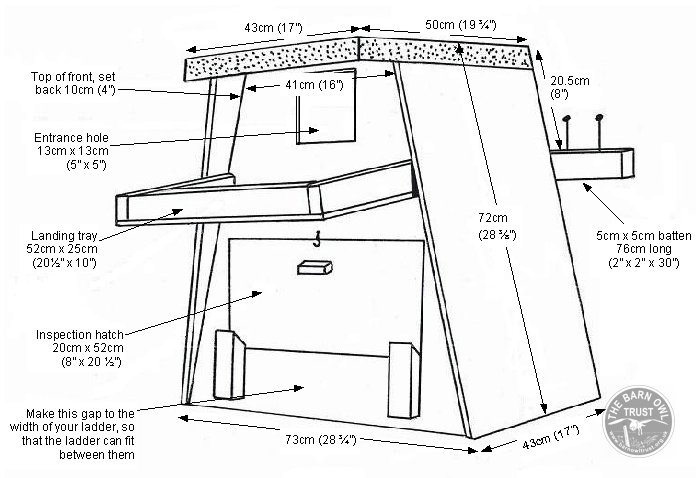 Diagram of a completed tree nestbox